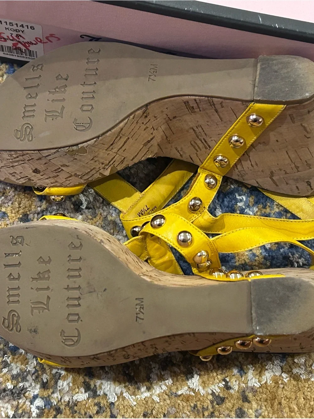 Juicy Couture Yellow Studded T-Strap Slingback Sandals